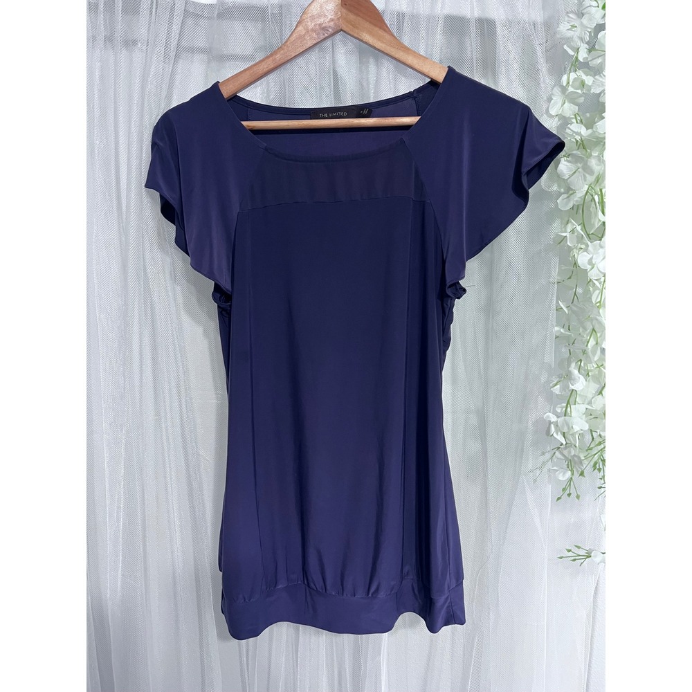 The Limited Womens Purple Flutter Sleeve Bubble Hem Blouse Top Size M